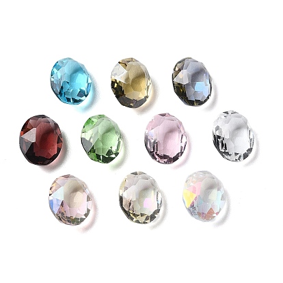 Transparent Glass Rhinestone Cabochons, Faceted, Pointed Back, Oval
