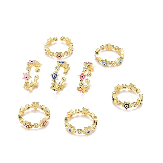 Эмалированная звезда с дурным глазом открытая манжета кольцо с кубическим цирконием, настоящие позолоченные украшения из латуни для женщин, без кадмия и без свинца