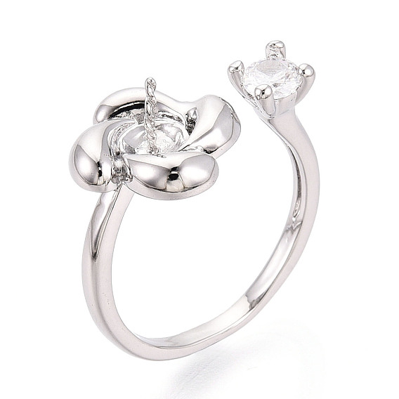 Оправы для колец-манжет из латуни с микропаве из прозрачного кубического циркония, за половину пробурено бисера