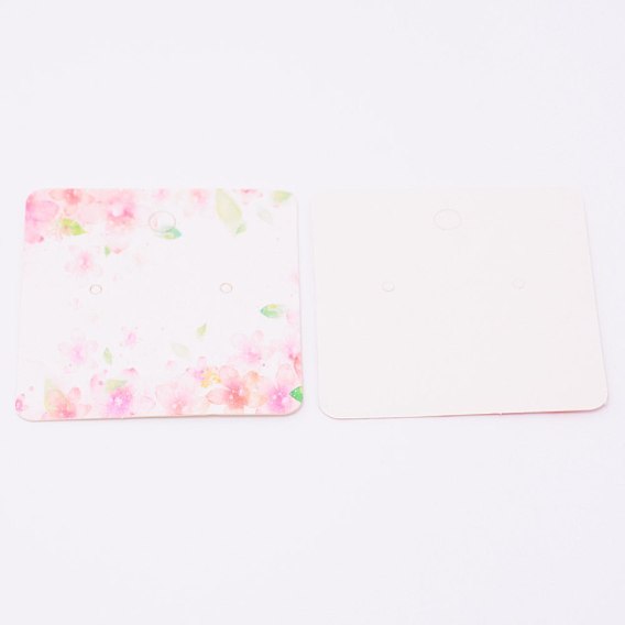 White Cardboard Earring Display Cards, Square with Flower Pattern