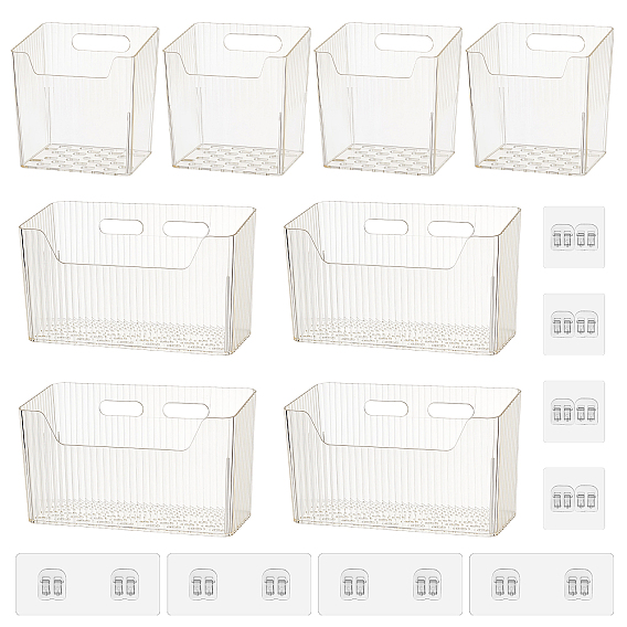 8 Sets 2 Styles Plastic Bathroom Storage Box with Sticker, Rectangle