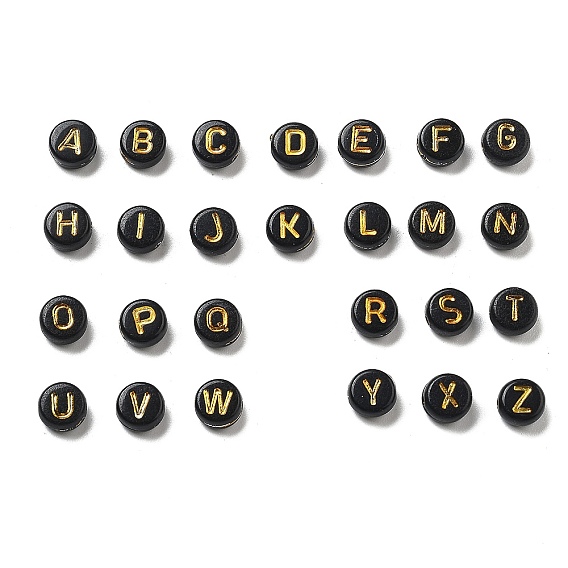 Покрытие непрозрачных акриловых бисер, золотой металл обвитыми, плоские круглые с буквы