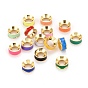 Grooved Brass Enamel Beads, Real 18K Gold Plated, Ring