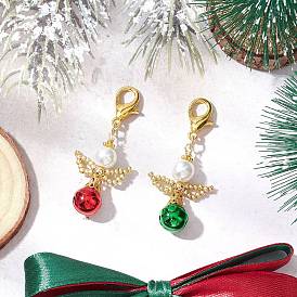 2 шт 2 цвета ангел латунные колокольчики подвески украшения, со стеклянными шариками и сплавов застежками когтя омара