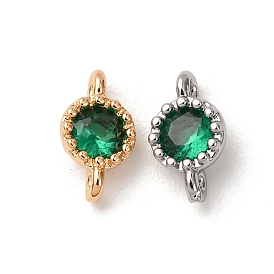 Подвески-соединители из латуни с зелеными кубическими цирконами, плоские круглые ссылки