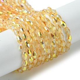 Transparent Electroplate Glass Beads Strands, Half Plated, Faceted, Bicone