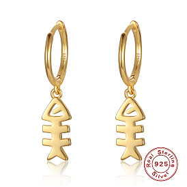 Gold Diamond Fishbone S925 Silver Earrings for Women