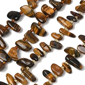 Природных тигровый глаз бисер нитей, чип, Топ пробуренной, с бисером