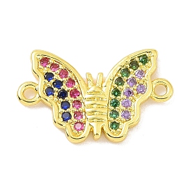 Real 18K Gold Plated Brass Micro Pave Cubic Zirconia Connector Charms, Butterfly Links