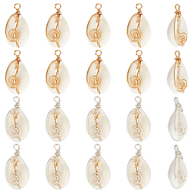 20 шт. 2 цвета натуральные раковины каури вихревые медные проволочные подвески, подвески в форме ракушек, долговечный, снег