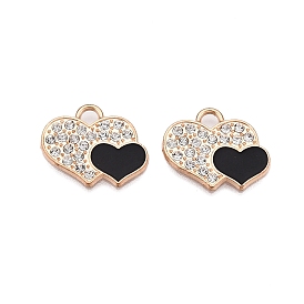 Alloy Enamel Pendants, with Crystal Rhinestone, Cadmium Free & Lead Free, Light Gold, Heart Charms