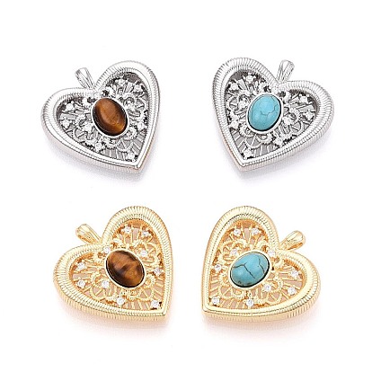 Драгоценный камень подвески, подвески в форме сердца с латунными микропаве из прозрачных кубических цирконий