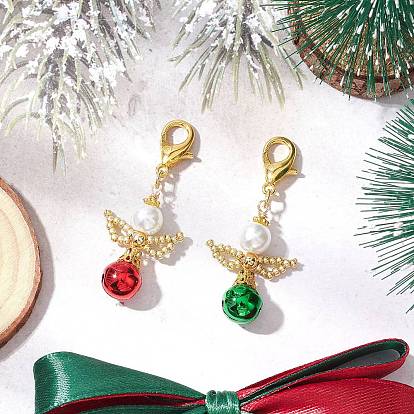 2 шт 2 цвета ангел латунные колокольчики подвески украшения, со стеклянными шариками и сплавов застежками когтя омара