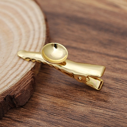 Желехная фурнитура заколки , с латунным плоским круглым безелем в форме кабошона