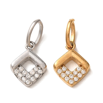 304 Breloques en zircone cubique transparente micro-pavé en acier inoxydable, charmes de losange