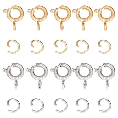 20 шт. 2 цвета 304 гладкая поверхность из нержавеющей стали пружинные застежки-кольца, с 20 шт. 2 цветами 304 открытыми запорными кольцами из нержавеющей стали