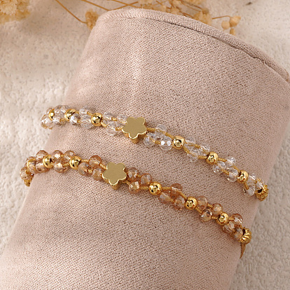 Браслеты из латуни и стеклянных бусин, плетеные из бусин, для женщин, цветок