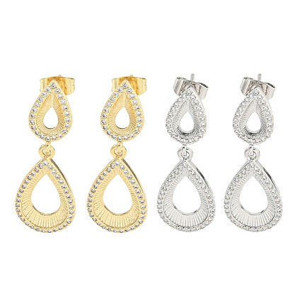 Серьги-гвоздики с подвесками из латуни в форме каплевидного паве с прозрачным фианитом