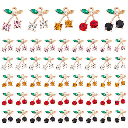 Alloy Rhinestone Pendants, Cherry, Golden