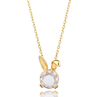 Clear Cubic Zirconia Bunny Pendant Necklace, 925 Sterling Silver 2023 New Rabbit Year Jewelry for Women