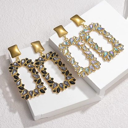 304 из нержавеющей стали стекло качает серьги, со стразами, реальный 18 k позолоченный, прямоугольные