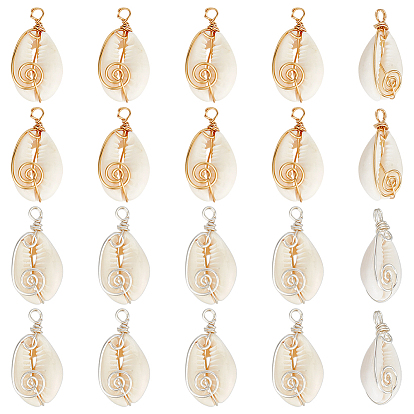 20 шт. 2 цвета натуральные раковины каури вихревые медные проволочные подвески, подвески в форме ракушек, долговечный, снег