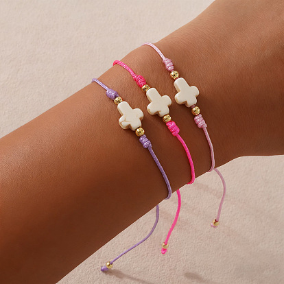 Браслеты из окрашенной синтетической бирюзы и латунных бусин, сплетенные из бусин., украшения из полиэстеровой нити, плетеные для женщин, крестик