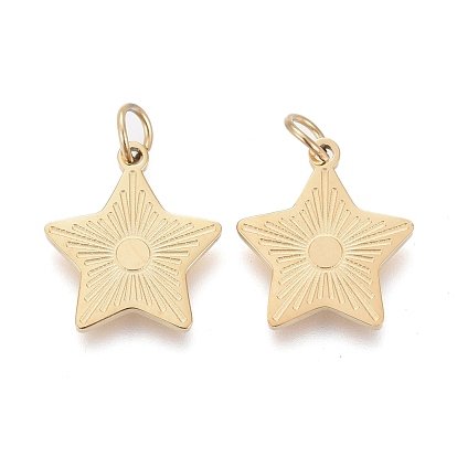 Ion Plating(IP) 304 Stainless Steel Charms, with Jump Ring, Laser Cut, Star