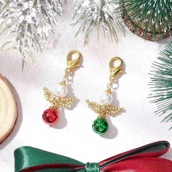 2 шт 2 цвета ангел латунные колокольчики подвески украшения, со стеклянными шариками и сплавов застежками когтя омара