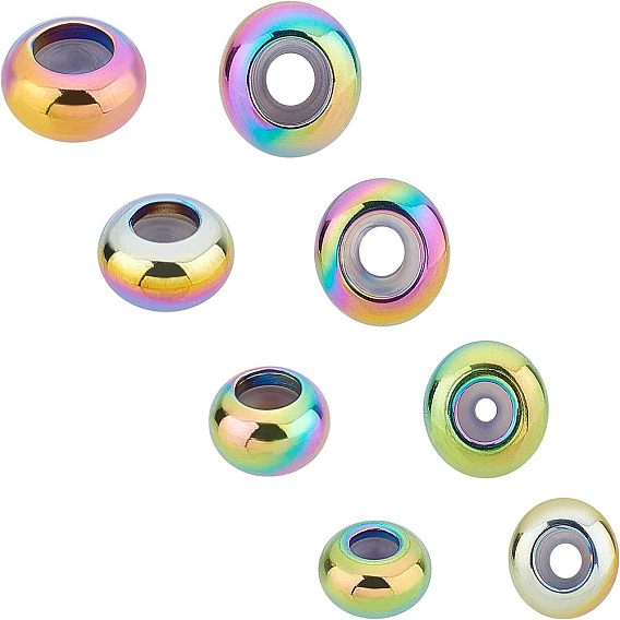 PVD Vacuum Plating 304 Stainless Steel Beads, with Plastic, Slider Beads, Rondelle