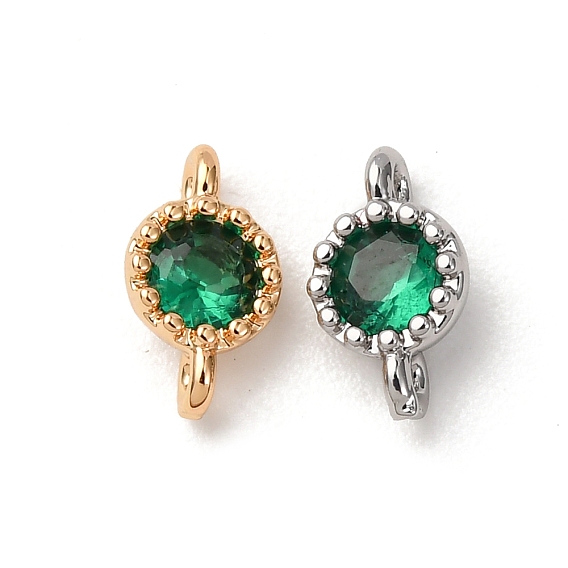 Подвески-соединители из латуни с зелеными кубическими цирконами, плоские круглые ссылки