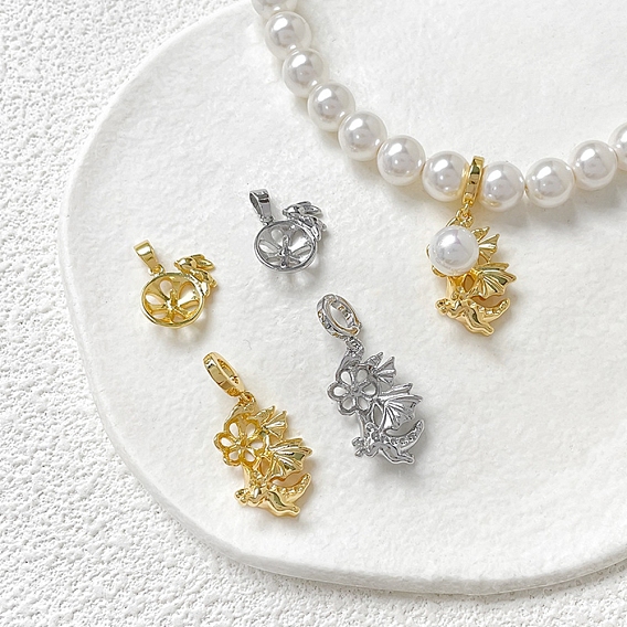 Долговечные латунные кулоны с латунным покрытием, за половину пробурено бисера, кролик и дракон