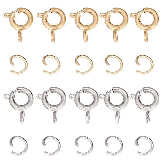 20 шт. 2 цвета 304 гладкая поверхность из нержавеющей стали пружинные застежки-кольца, с 20 шт. 2 цветами 304 открытыми запорными кольцами из нержавеющей стали