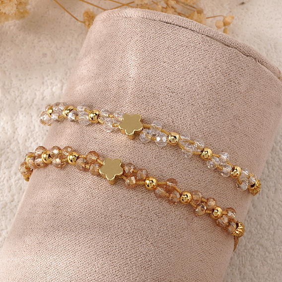 Браслеты из латуни и стеклянных бусин, плетеные из бусин, для женщин, цветок