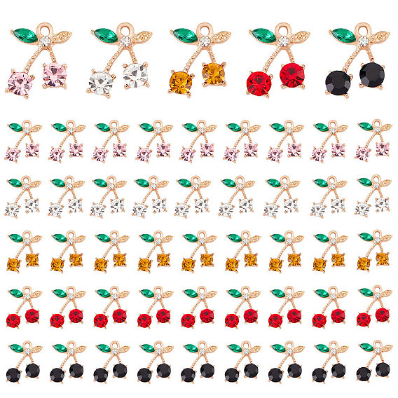 Alloy Rhinestone Pendants, Cherry, Golden