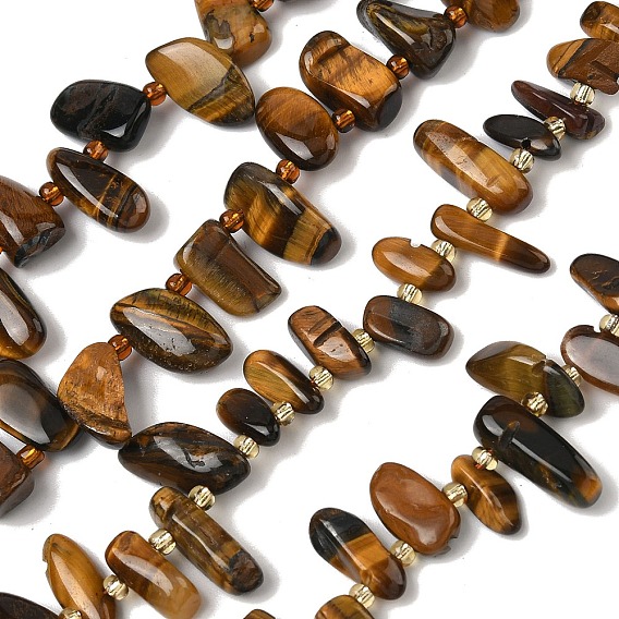 Природных тигровый глаз бисер нитей, чип, Топ пробуренной, с бисером