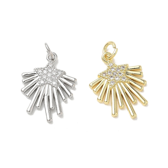 Brass Micro Pave Clear Cubic Zirconia Pendants, Long-Lasting Plated, Lead Free & Cadmium Free, Rack Plating, Star Charms