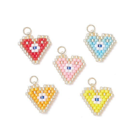 Стеклянные бусины бисерные подвески в виде сердца с глазками, с 304 кольцами из нержавеющей стали