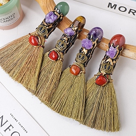 Cross-Border New Natural Crystal Rolling Stone Broom Hand Crystal Raw Stone Handmade Magic Broom Halloween Decoration Wholesale