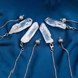 Nuggets Natural Quartz Crystal Pointed Dowsing Pendulums, with Platinum Tone Metal Findings