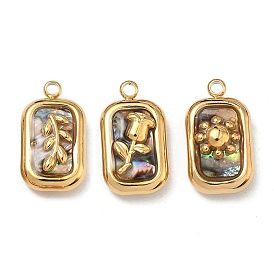 Природные пауа оболочки подвески, 304 прямоугольные подвески из нержавеющей стали, вакуумное покрытие pvd, реальный 18 k позолоченный