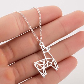 Geometric Deer Necklace with Origami Llama and Reindeer Pendant - Fashionable Animal Jewelry for Women, Perfect Christmas Gift