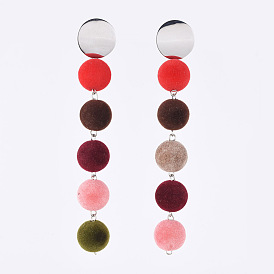 Dangle Earrings, with Flocky Acrylic Beads and 304 Stainless Steel Stud Earring Findings, Round