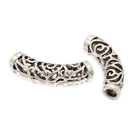 Tibetan Style Alloy Curved Tube Beads, Curved Tube Noodle Beads, Long-Lasting Plated, Hollow, 7x32mm, Hole: 4mm