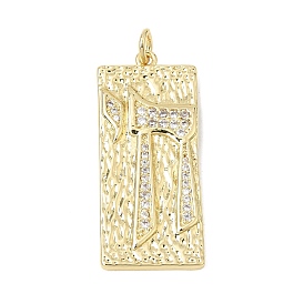 Brass Micro Pave Cubic Zirconia Pendants, Rectangle with Chai Symbol Charms, Long-Lasting Plated, Rack Plating, Lead Free & Cadmium Free