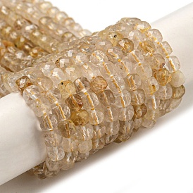 Oro naturales rutilated perlas de cuarzo hebras, facetados, cubo