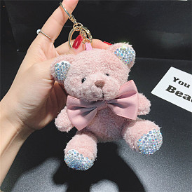 Sparkling Teddy Bear Keychain for Women's Bag or Car, Cute Plush Sitting Pose Pendant with Shiny Rhinestones