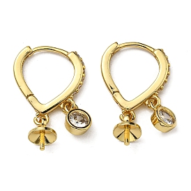Rack Plating Brass Hoop Earring Findings, with Cubic Zirconia Charms and Pinch Bails, Lead Free & Cadmium Free