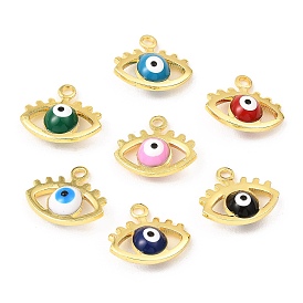 Brass Enamel Charms, Real 18K Gold Plated, Long-Lasting Plated, Lead Free & Cadmium Free, Evil Eye Charm
