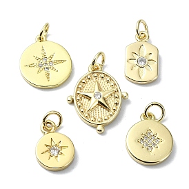 Star Theme Brass Micro Pave Clear Cubic Zirconia Pendants, with Jump Ring, Real 18K Gold Plated